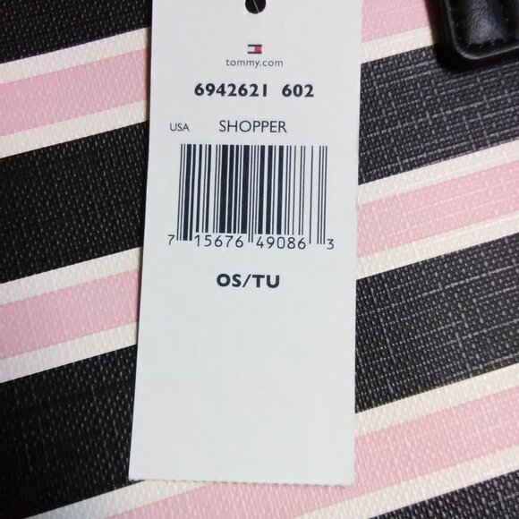 Tommy Hilfiger pink & black & cream ? striped handbag NEW NWT - Picture 2 of 16